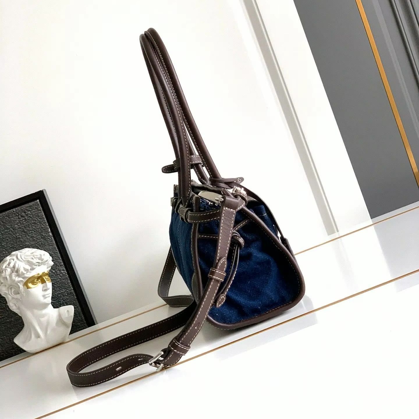 Luxury Bags Denim - Denim lederen mini Boston handtas, luxe
